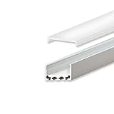 Aluminium Profil 2 Meter für Philips Hue Lightstrip und andere LED Streifen - Abmessung: 2000mm x 26mm x 12mm ALU Leiste (Silber, Standard Abdeckung - satiniert/opal)