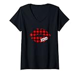 Damen Roter Buffalo Plaid Lippen T-Shirt Valentinstag XOXO Frauen Mädchen T-Shirt mit V