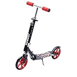 Arebos Tretroller Scooter | mit Tragegurt & Seitenständer | Cityroller Scooter, 200mm Räder, klappbar | Kickscooter für Erwachsene und Kinder | höhenverstellbar | Tritt-Bremse | max. 100 kg
