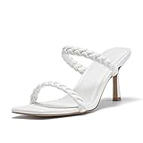 Damen-Sandalen, offener Zehenbereich, geflochtene Absatz, Pantoletten, Sandalen, Riemen, Schlupfschuh, Stiletto-Absatz, Weiß (Weiß), 38.5 EU