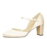 Rainbow Club Brautschuhe Yasmin - Pumps Ivory Satin - Riemchen Blockabsatz - Gr 40.5 EU 7.5 U