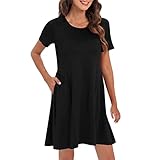 XIAOYUER Kleider Damen Elegant,Partykleid Hemdkleid Minikleid Festkleid Hohe Taille Damen Casual Kurzarm T-Shirt Midikleid Sommer Solide Crewneck Shift A Line Splits Kleid mit T