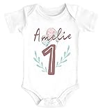 SpecialMe® Baby Body mit Namen und Zahl 1 Alter 2 Geschenk zum Geburtstag Luftballons 1 weiß 12-18 M