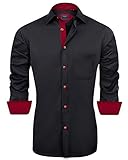 J.Ver Herren Hemd Regular Fit Langarm Herrenhemden Freizeithemd Regular Businesshemd elastiscer Musterhemd, A-schwarz, XL