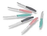 Echtwerk Brötchenmesser/ Frühstücksmesser 6 Stk. aus Edelstahl mit Wellenschliff, Griff aus Kunstoff, 2xPink/ 2x Grau/ 2x türk