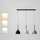 DEPST Moderne LED Pendelleuchte 3-flammig Esstischlampe Dimmbar Hängeleuchte aus Metall und Holz Schwarz Weiß Graue Esszimmerlampe Höhenverstellbar Küche Kronleuchter E27 Fassung mit 3×5W Glühb