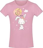 Mädchen Geburtstags T-Shirt: 6 Jahre mit Hase - Sechs Sechster Geburtstag Kind-er - Geschenk-Idee - Häschen Hasi - Pink Rosa - Niedlich - Kindergeburtstag - Jahrgang 2015 (Pink 128)