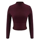 lijun Damen Langarm Pullover Pullover Rollkragenpullover gerippt Strick Slim Jumper Crop Top