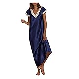 Haiorziyou Kleid Spitze Damen Vintage Langes Elegant Übergröße Nachthemd Damen Sexy Pyjama Trainingsanzug Damen Kurzarm V-Ausschnitt HomewearNachtwäsche Mehrfarbig Langes Kleid N