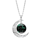 Geilisungren 12 Constellation Halskette Anhänger Hohl Halbmond Zeit Edelstein Halskette Schlüsselbein Kette für Damen Mutter Freundinnen Mode Schmuck Geschenk