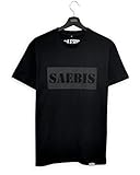 SAEBIS Herren T-Shirt - 100% Baumwolle - weiß/schwarz (All Black, XXXL)