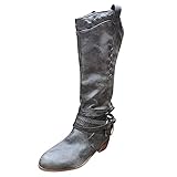 Yowablo Winterschuhe Damen Winterstiefel Schnee Stiefel Winter Boots Schuhe Stiefel Damen Cowboystiefel Vintage Ausgehöhlte Schnalle Cheshire Boots Schuhe (39,grau)