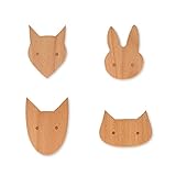 K+B Holzhaken Set | 4 Stück Tierhaken | handgemacht aus Eiche | Holz Haken im Geschenkkarton | Garderobe - Kleiderhaken - Möbelg