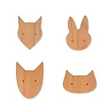 K+B Holzhaken Set | 4 Stück Tierhaken | handgemacht aus Eiche | Holz Haken im Geschenkkarton | Garderobe - Kleiderhaken - Möbelg