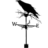 QAZ Wetterfahne im Retro-Stil, Krähenform, Metallbeschichtung, korrosionsbeständig, Edelstahl, Bauernhofszene, Gartenpfahl, Richtungsanzeige, Dachhalterung,