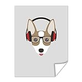 Poster - Kinder Illustration Hund mit Kopfhörer - 90x120