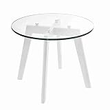 kamelshopping Glas-Beistelltisch mit Holzbeinen, rund, 10mm ESG Sicherheitsglas, ca. Ø 49cm, 40cm hoch, max. Belastbarkeit 20kg, leichte Montage (weiß)