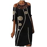 TYTUOO Stylisches Damenkleid, leger, schulterfrei, hohl, Midi-Kleid, halblange Ärmel, Schmetterling, bedruckt, knielanges Kleid, A-schwarz, XXL