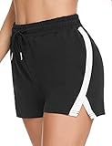 Wayleb Kurze Hosen Damen Sommer Baumwolle Shorts Sweatpants Frauen bequem mit 2 Taschen weiche Pyjama-Shorts Stretch Kordelzug Jogginghose Schwarz M