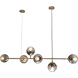 Glaskugel Sputnik Kronleuchter Beleuchtung 6-Licht Mid Century Modern Chandelier Metall Deckenpendelleuchte mit Glaskugelschirm für Wohnzimmer B