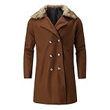 D-Rings Männer Warm-Pelzkragen Casual Button Jacket Wollmantel Wintermantel Mantel Windbreaker Warm Kapuze Lang Slim Fit Herrenmantel Winter Premium Business Wollmantel Herren Langer T