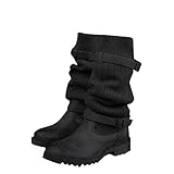 Hotberry Winterstiefel Damen Stiefeletten Vintage Retro Hohe Stiefel rutschfeste Langschaft Stiefel Westernstiefel Cowboy Stiefel für Frauen Westernstiefel Halbhoch Stiefel Wollsock