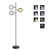 Stehlampe LED Dimmbar Wohnzimmer mit 3 Köpfen, Tomshine Schwenkbare 30 W 6500K Deckenfluter, Moderne Retro Stehleuchte mit Touch Control 3 Farb geradlinige Helligkeit Stufenlos Dimmbar Schw