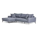 ebuy24 Vila Sofa Chaiselongue 3 Pers. rechts und Links gewendet mit 4 Kissen, Stoff hellg