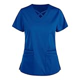 Sonojie Kasack Damen T-Shirts, Lady-Fit T-Shirt Bunt Pflege große größen mit Herz Motiv Weihnachten T-Shirt Schlupfkasack mit Taschen Kurzarm V-Ausschnitt Schlupfhemd Berufskleidung Krankenpfleg