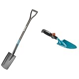 Gardena NatureLine Spaten: Gartenspaten aus Qualitätsstahl zum Umgraben und Ausheben, sicherer Trittsteg & combisystem-Blumenkelle: Gartenschaufel für An- und Umpflanzarbeiten, Arbeitsbreite 8.5
