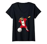 Damen Dabbing Rottweiler Peru Trikot Peru Volleyball Fans Kunst T-Shirt mit V