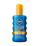 NIVEA SUN UV Dry Protect Sport Sonnenspray LSF 50 (200 ml), 100Prozent transparenter Sonnenschutz speziell für Sportler, schweißresistente und extra wasserfeste S