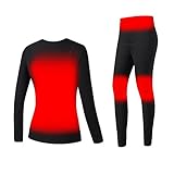 Thermounterwäsche Für Damen Elektrische Heizung Winter Plus Samtverdickende Kleidung Mit Beheizter Baselayer Für Drinnen, Draußen Und Beim Sport,Schwarz,XL