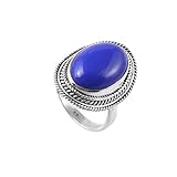 925 Sterling Silber Ring | Natürlicher Lapislazuli Edelstein Ring für Frauen | Türkischer Design Ring für Mädchen | Verlobungsring, astrologischer Ring, Statement-Ring, Lapislazuli-Ring | Ringgröße 18