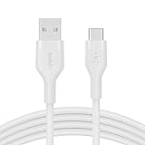 Belkin BoostCharge Flex Silikon-USB-C/USB-A-Kabel (1 m), USB-IF-zertifiziertes USB-C-Ladekabel für iPad Pro, Galaxy S21, Ultra, Plus, Note 20, Pixel und andere Geräte – Weiß