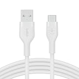 Belkin BoostCharge Flex Silikon-USB-C/USB-A-Kabel (1 m), USB-IF-zertifiziertes USB-C-Ladekabel für iPad Pro, Galaxy S21, Ultra, Plus, Note 20, Pixel und andere Geräte – Weiß