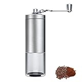FONDUO Kaffeemühle manuell mit Kegelmahlwerk | Handkaffeemühle - Handmühle aus Edelstahl und Glas | Espressomühle | Präzise ?Mahlgradeinstellung stufenlos | Manuelle Kaffeemühlen (Edelstahl)