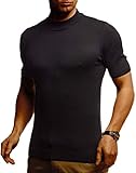Leif Nelson Herren Sommer T-Shirt Rundhals Ausschnitt Slim Fit aus Feinstrick Cooles Basic Männer T-Shirt Crew Neck Jungen Kurzarmshirt O-Neck Sweater Shirt Kurzarm Lang LN7430 Schwarz S