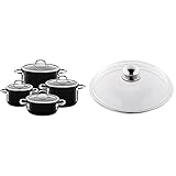 Silit Passion Black Topfset Induktion 4-teilig, Kochtopf Set mit Glasdeckel, Silargan Funktionskeramik, schwarz & Pfannen- Topfdeckel 28 cm, Glasdeckel mit Metallknauf, Deckel für Töpfe &