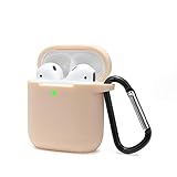 Airpods Schutzhülle Hülle Kompatibel mit AirPods 2 & 1, KOKOKA Silikon AirPods Schutzhülle hülle [LED an der Frontseite Sichtbar][Stoßfeste Schutzhülle] Beig