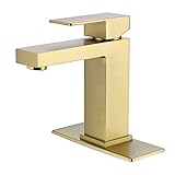 HONGAOER Badezimmer-Waschbecken-Wasserhahn, gebürstetes Gold, Badezimmer-Wasserhahn mit 15,2 cm Deckp