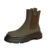 VNWOREFL Damen Stiefeletten Mit Plateau Zum Hineinschlüpfen Chunky Blockabsatz Leder-Kampfstiefel,Grün,38 EU