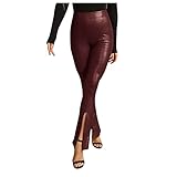 Einfarbige Hose aus PU-Leder für Damen mit Geschlitzten Beinen und hoher Taille, Slim Fit Blickdicht Elastische Hintern Heben Bauchkontrolle Seamless Sporthose Lang Leggings Yogahose F