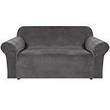 E EBETA Samt-Optisch 2 Sitzer Sofabezug Spandex Couchbezug Sesselbezug, Elastischer Antirutsch Sofahusse für Wohnzimmer Hund Haustier Möbelschutz ( Grau )