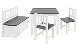 BOMI Kindermöbel Tisch und Stühle | Kindertruhenbank aus Kiefer Massiv Holz | Kindersitzgruppe für Kleinkinder, Mädchen und Jungen in G