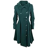 Retro Mantel Einreiher Kapuzenjacke Vintage Figurbetonte Windjacke Damen A-Linen Wintermantel Verdicken Warm Dufflecoat Große Größen Edle Kunst Wollmäntel Revers Langmäntel V-Ausschnitt Jack