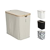 ABOUT YOU faltbarer Wäschekorb 'Sorter' mit 2 Fächern zum Wäsche Sortieren, Wäschesammler (90 Liter) aus Bambus / Holz, Korb mit Griffen & Deckel zur Aufbewahrung (Medium (2 Fächer), Beige)