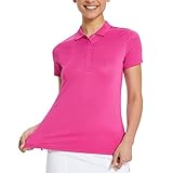 BALEAF Damen Golf Poloshirts Kurzärmliges T-Shirt mit Kragen Schnell trocknend UPF50+ Leichte 5 Knopf Oberteile für die Arbeit Fuchsie XXL