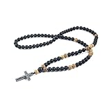 SHOYY Black and Wood Perlen 8mm mit Kreuz Anhänger Halskette Rosenkranz Herren Schmuck (Color : 70cm)