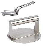 LKMXHYX Edelstahl-Burgerpresse, 15,2 cm, rund, Speck-Grill-Burgerpresse, robuste Burgerpresse mit Klappspachtel für Grill, Grill,